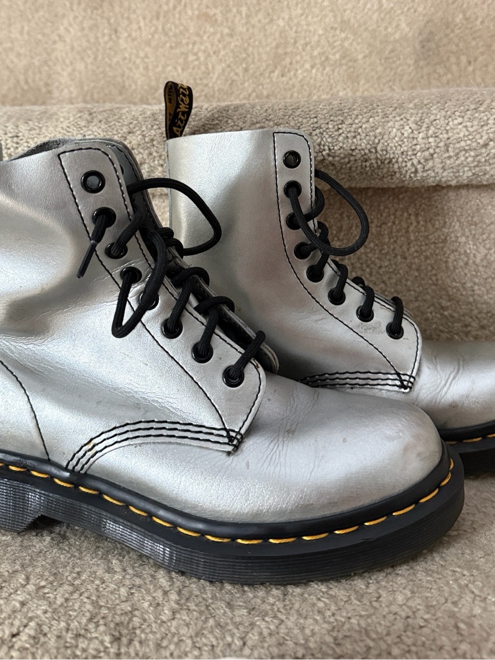 Dr. Martens Metallic Silver Lace-Up Combat Boots